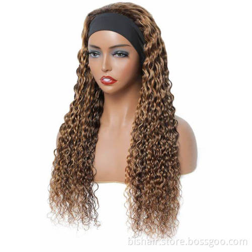 Cheap Deep Curly Ombre Highlight Human Hair Wigs Brazilian Remy Glueless P4-27 Colored Headband Wigs For Black Women